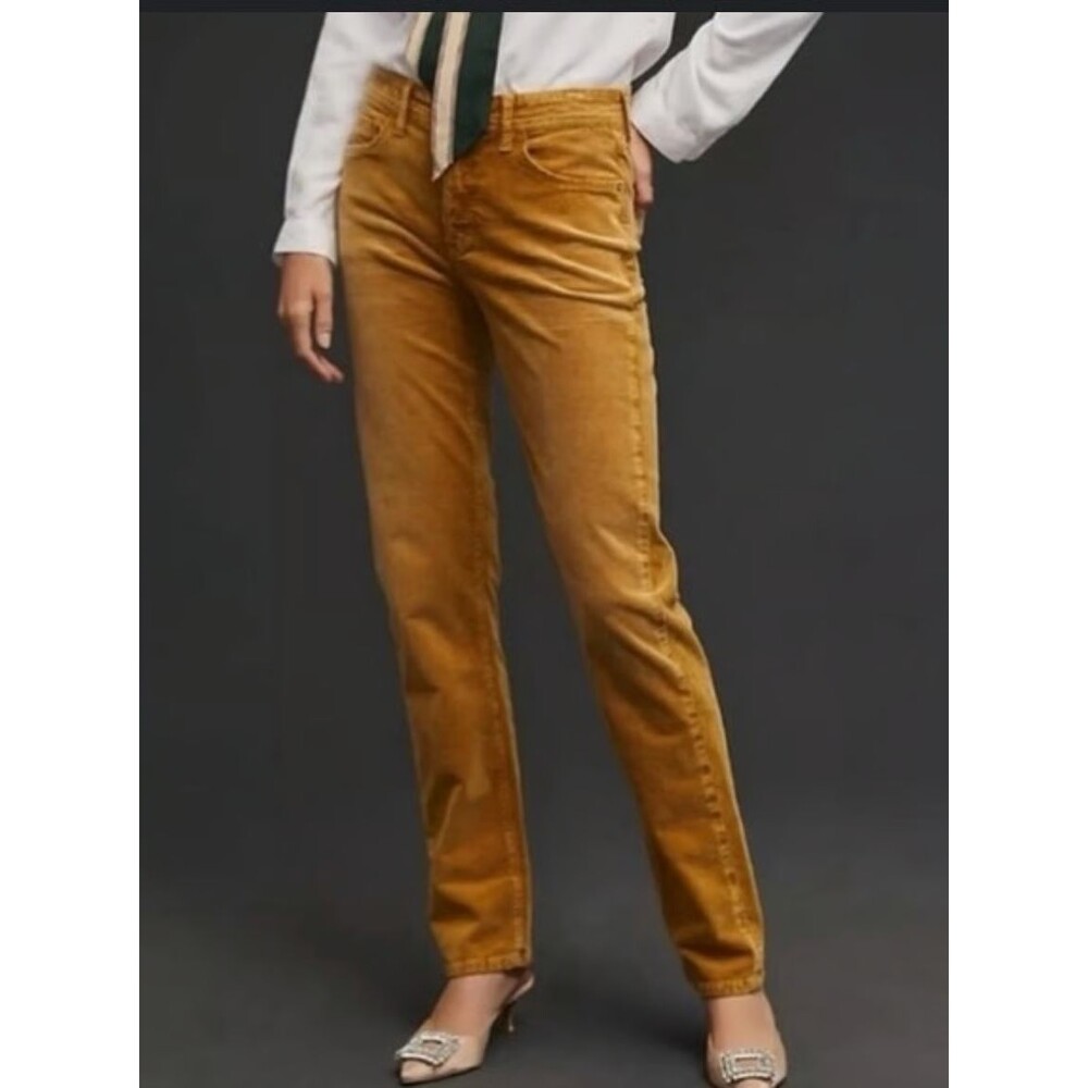 Pilcro 29 Anthropologie size jeans mid-rise mustard yellow ankle pockets zip